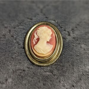 Vintage Oval Peachy Pink Faux Cameo Brooche